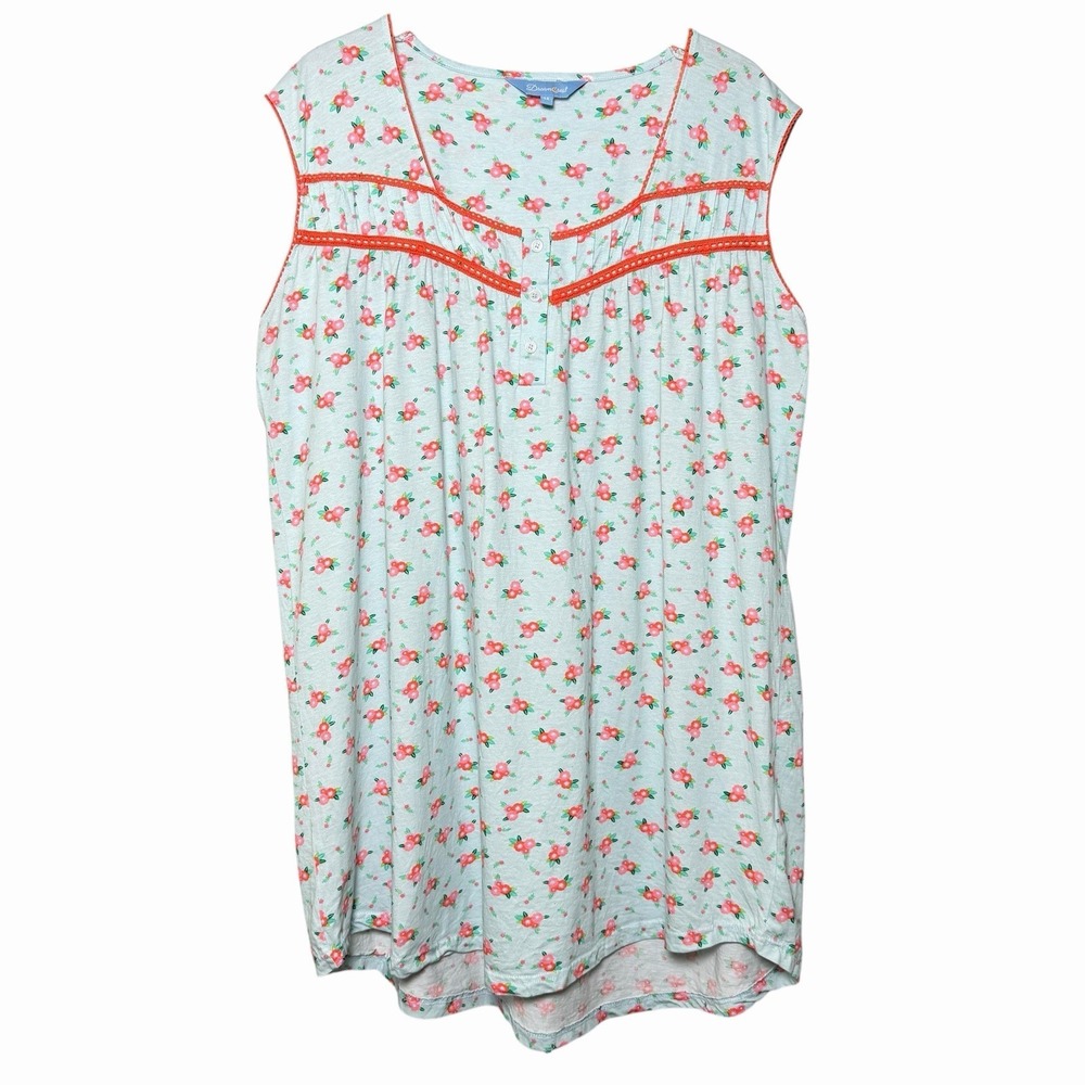 Dream Crest Womens Floral Nightgown 1X 100% Cotton Cottagecore Lounge‎ Cozy